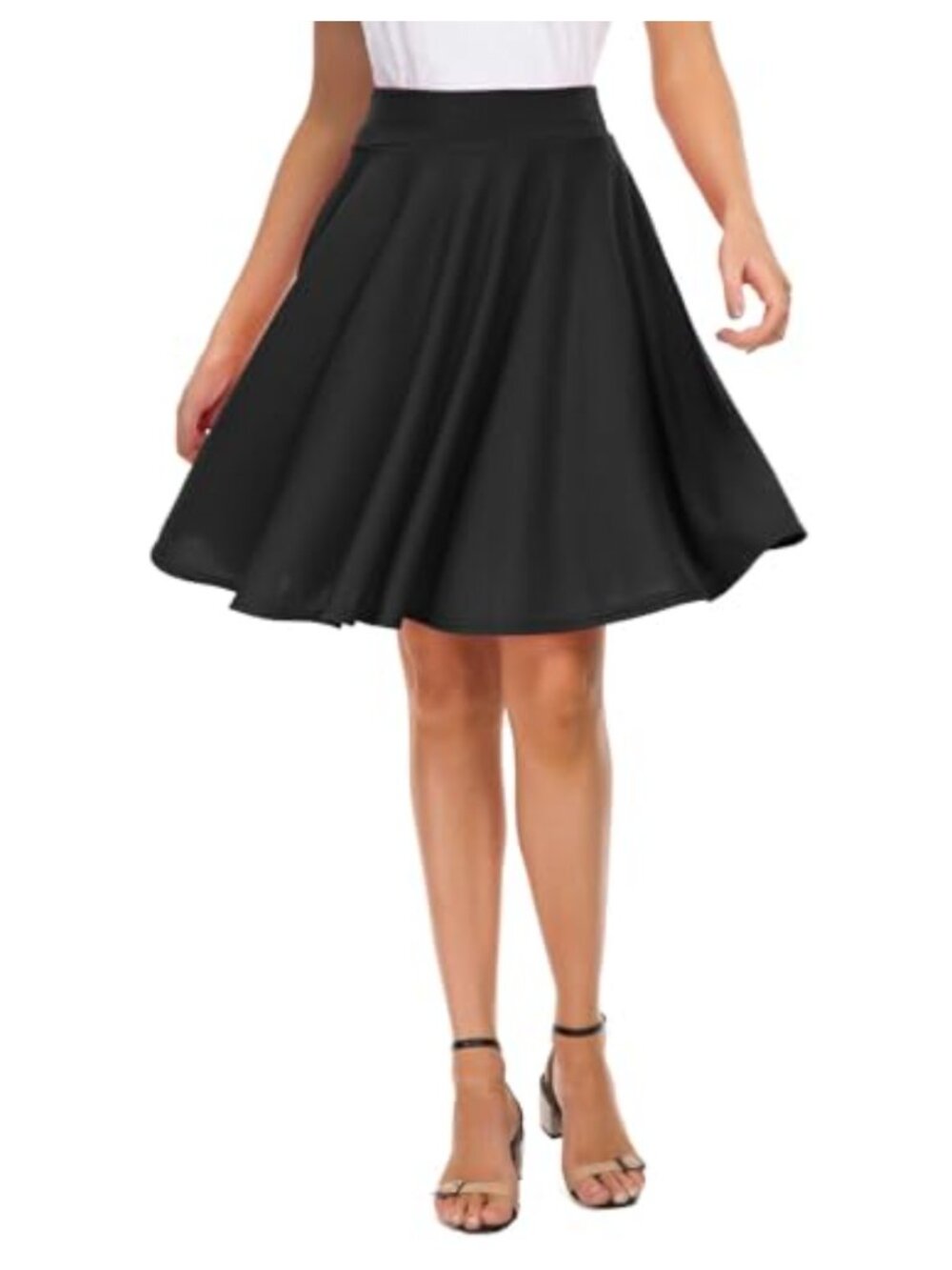 Women's Stretchy Flared Midi Skater Skirt A-Line Pleated Casual